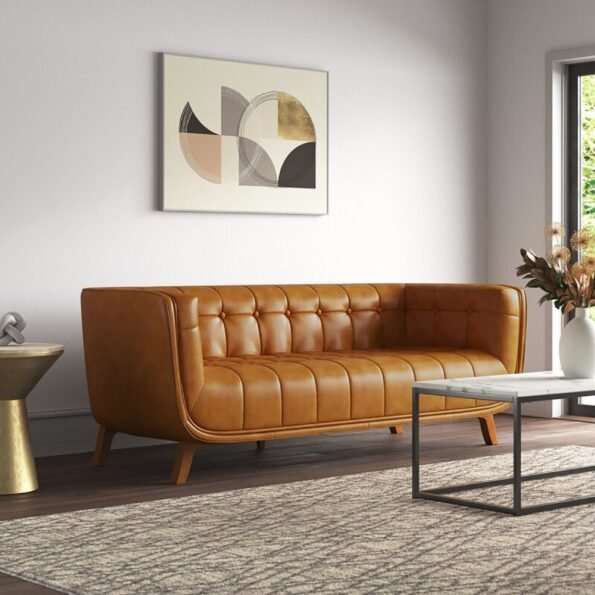 ardrie pvc faux leather flared arm sofa