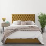 Angel King Bed – Mustard Velvet