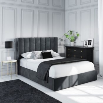 Grey Winged Ottoman Bed