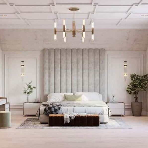 modern vertical channel wall panel headboard bed