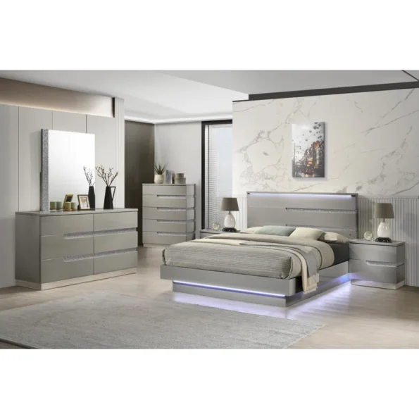 Marchan6 PieceWoodBedroomSetBed Dresser Mirror Chest 2NightstandsGray