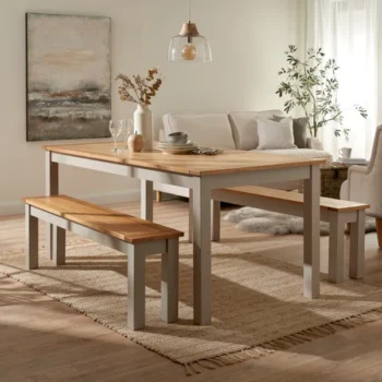 6 Seater Large Rectangular Dining Table with 2 Benches, Pine
