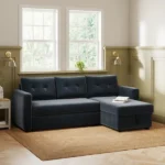 Rukn Barker Velvet Trundle Corner Chaise Sofa Bed