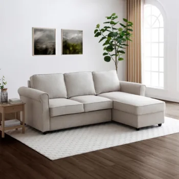 Rukn Kayden Fabric Traditional Scroll Arm Trundle Corner Sofa Bed