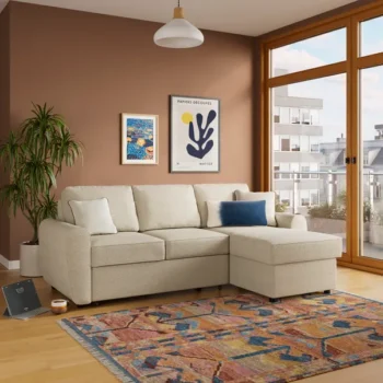 Rukn Layton Boucle Corner Trundle Sofa Bed