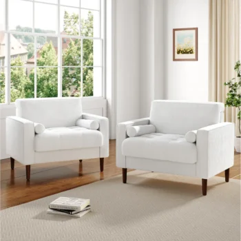 2 Pcs Modern Wide Armchair Corduroy Accent Chairs - Beige